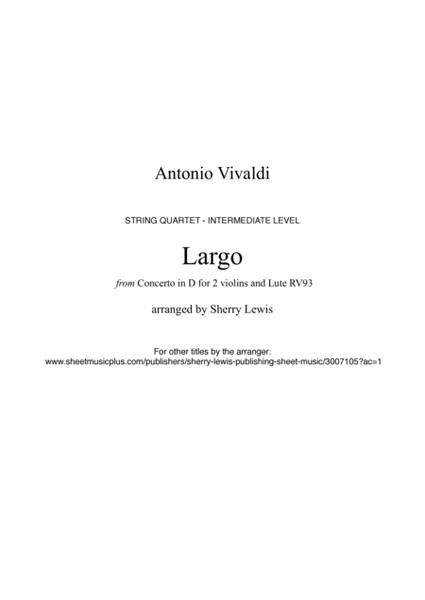 LARGO from Concerto in D for 2 Violins and Lute, RV93, String Quartet, Intermediate Level for 2 viol image number null