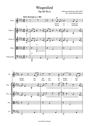Johannes Brahms - Wiegenlied Op.49 N.4, String quartet arrangement low voice (Db major)
