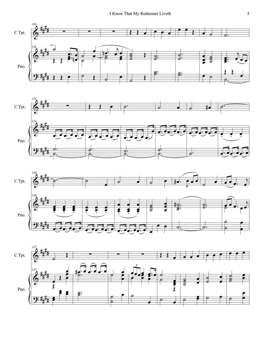 I Know That My Redeemer Liveth (C-Trumpet solo and Piano) Trumpet Solo scores gallery preview page 5