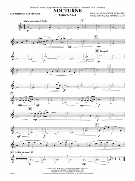 Nocturne (Opus 9, No. 2): E-flat Baritone Saxophone
