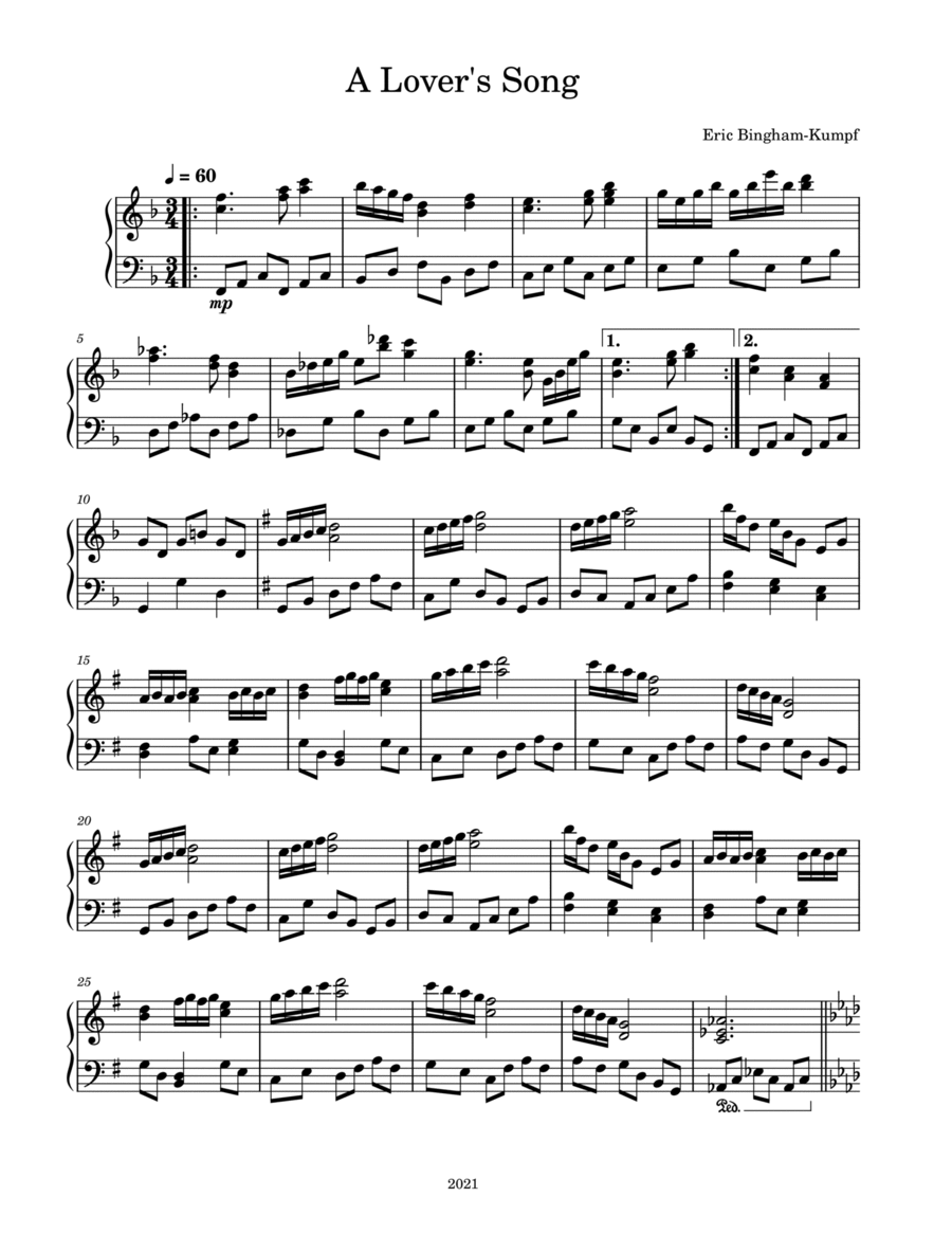 A Lover's Song Piano Solo scores gallery preview page 1