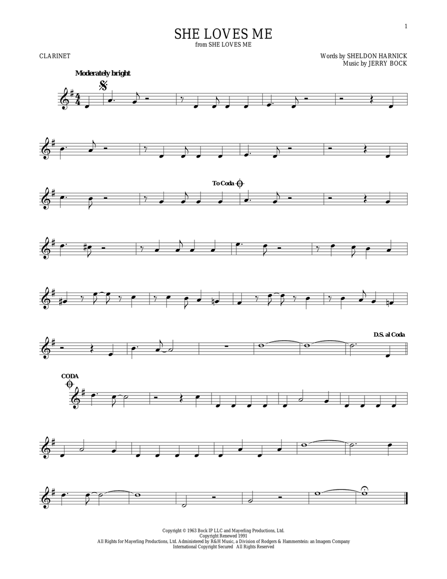 She Loves Me She Loves Me Clarinet Solo scores gallery preview page 1