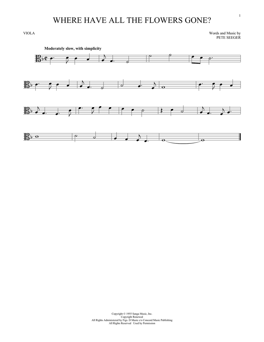Where Have All The Flowers Gone? Viola Solo scores gallery preview page 1