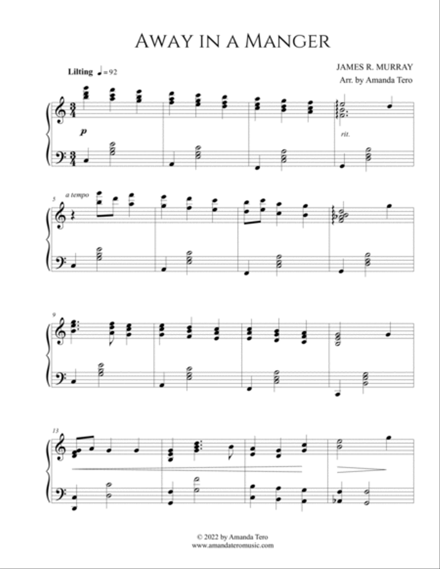 Away In A Manger Light Jazz Christmas Intermediate Piano Sheet Music image number null