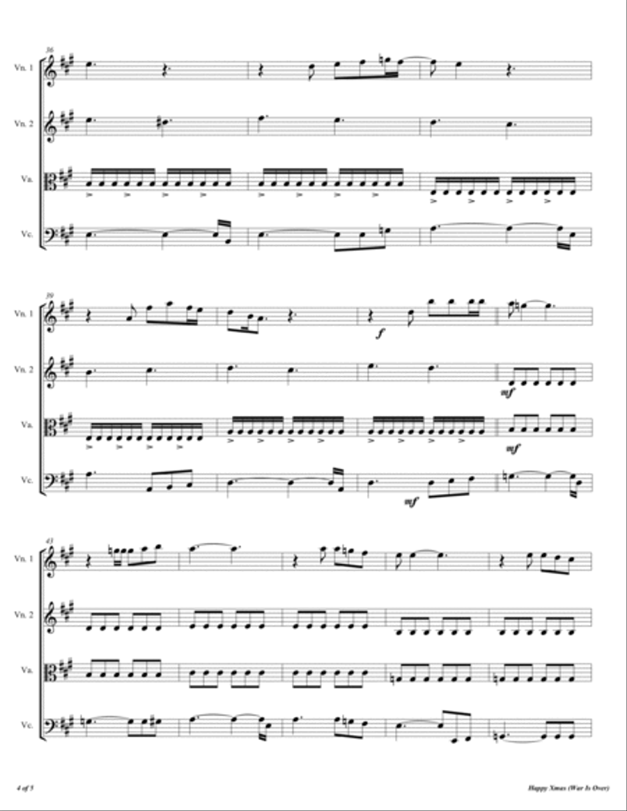 Happy Xmas (War Is Over) String Quartet scores gallery preview page 5