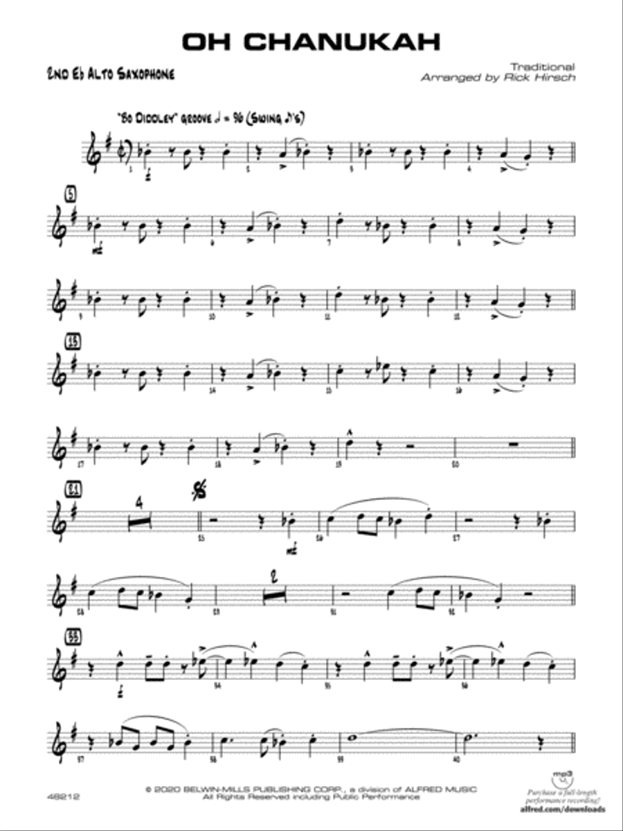 Oh Chanukah: 2nd E-flat Alto Saxophone Jazz Ensemble scores gallery preview page 1