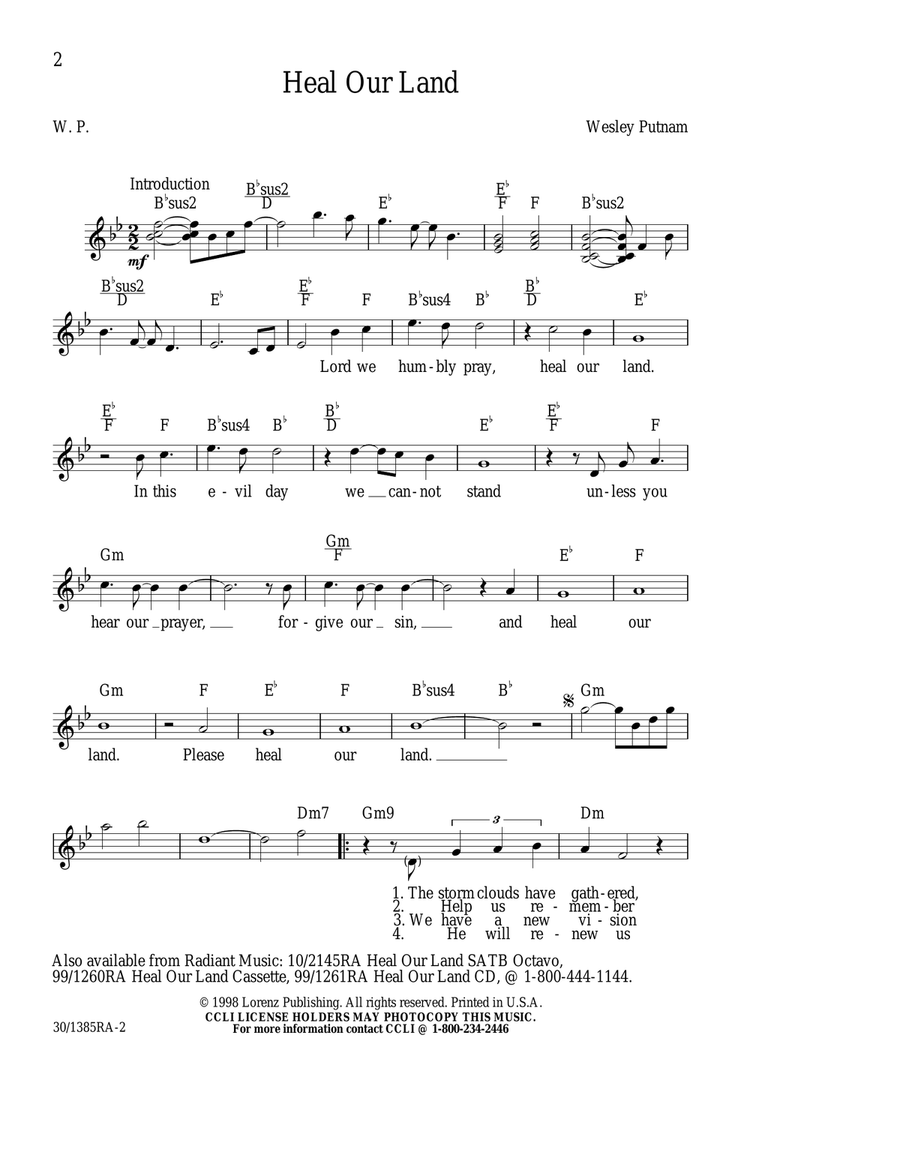 Heal Our Land - Lead Sheet (Digital Download) Choir scores gallery preview page 2
