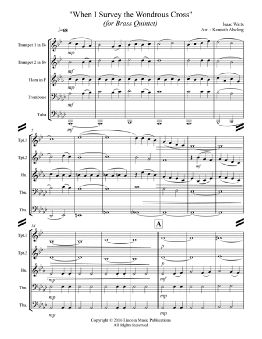When I Survey the Wondrous Cross (Brass Quintet) Brass Quintet scores gallery preview page 2