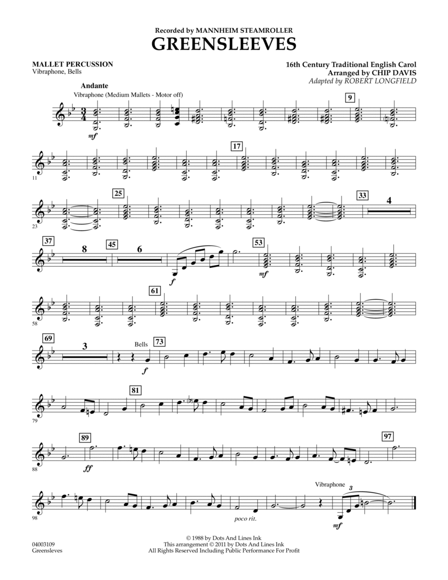 Greensleeves - Mallet Percussion Concert Band scores gallery preview page 1