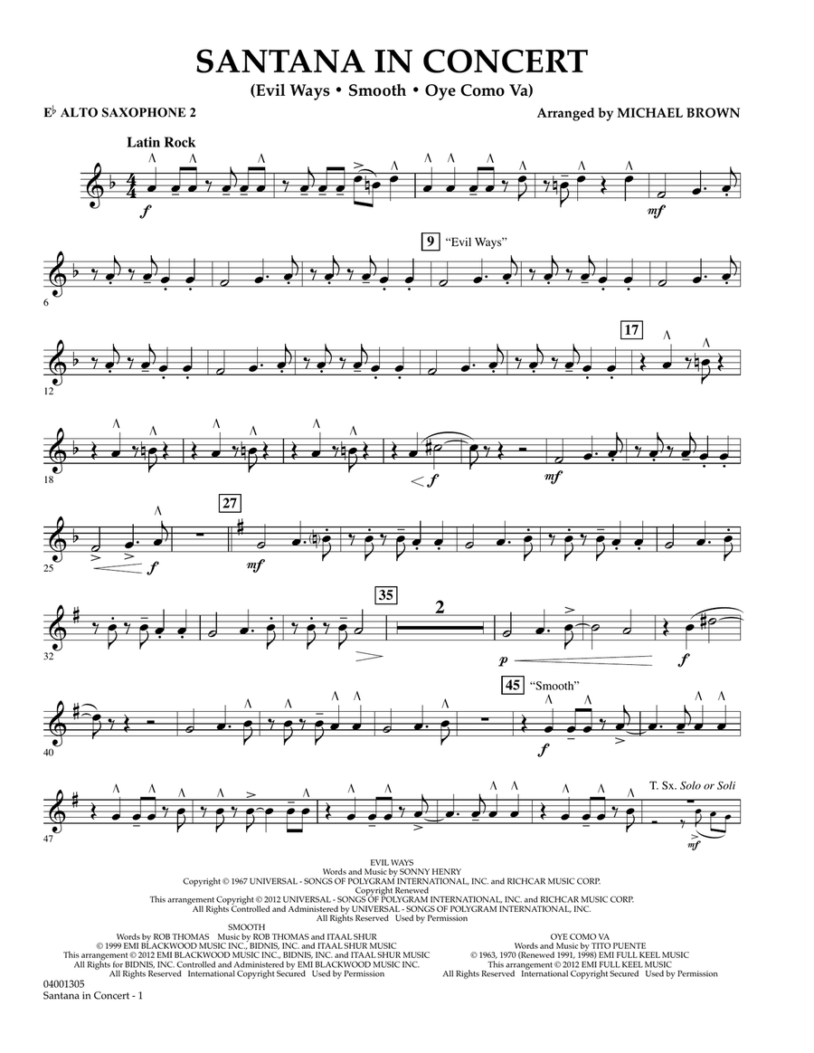 Santana In Concert - Eb Alto Saxophone 2