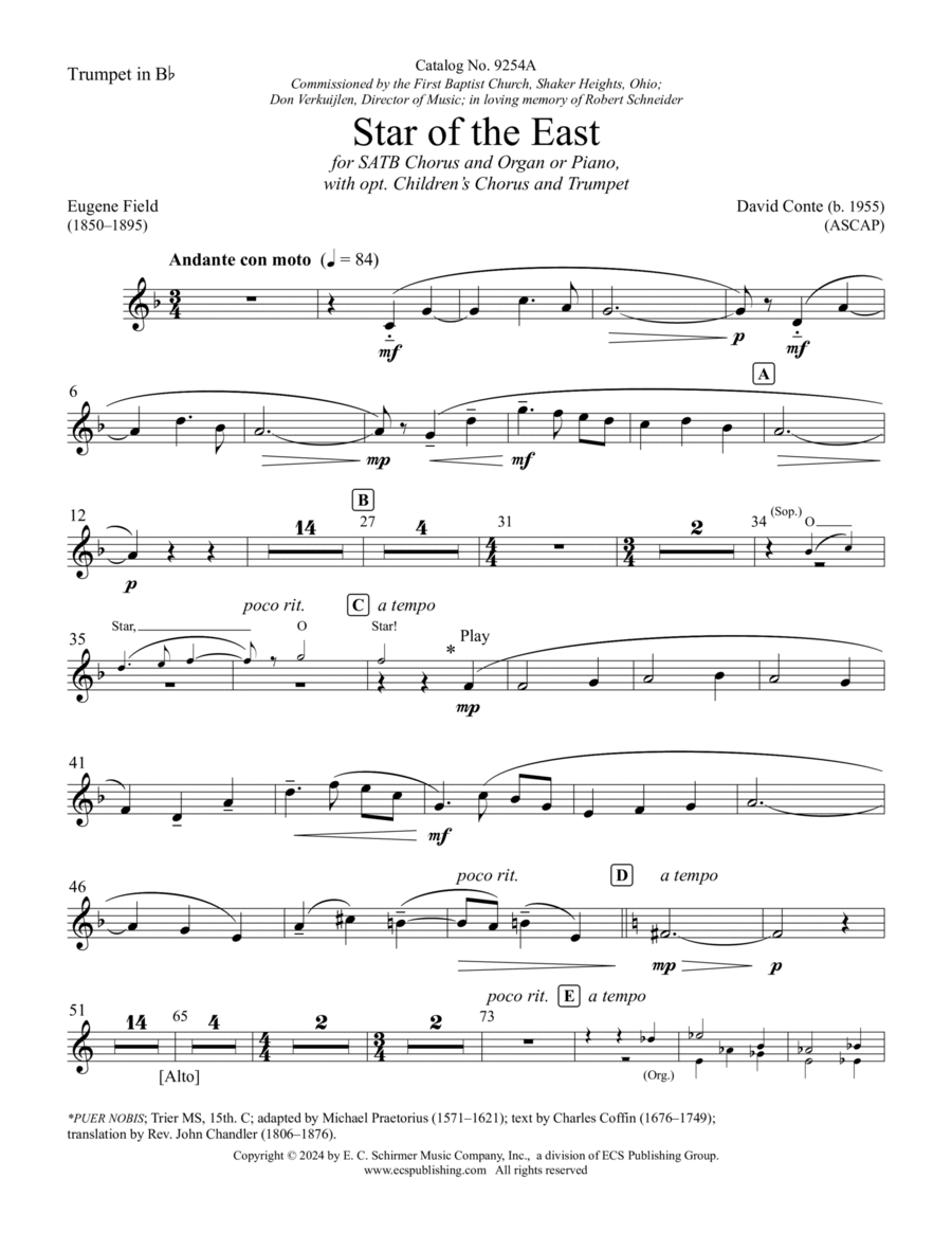 Star of the East (Downloadable Trumpet Parts) Choir scores gallery preview page 1
