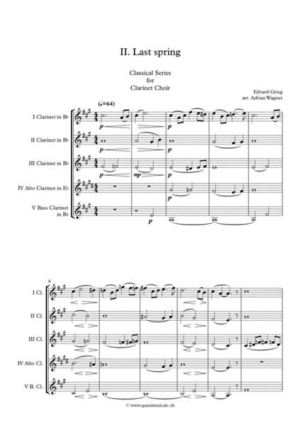 Two Elegiac Melodies "II. Last spring" (Edvard Grieg) Clarinet Choir arr. Adrian Wagner image number null