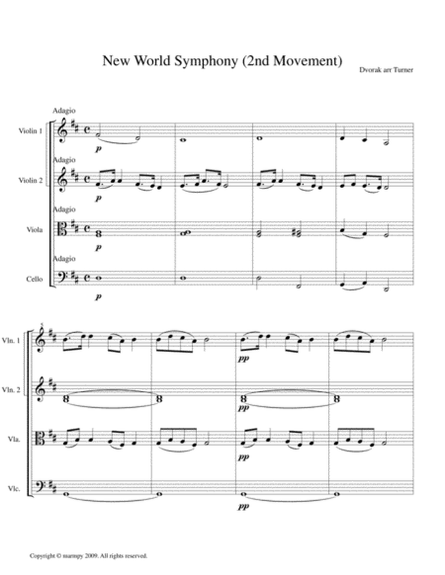 New World Symphony 2nd Movement by Dvorak (arranged for String Quartet)