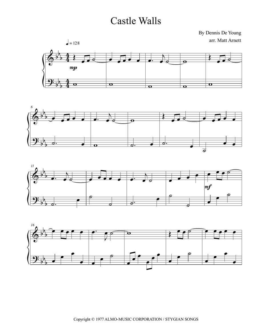 Castle Walls Easy Piano scores gallery preview page 1