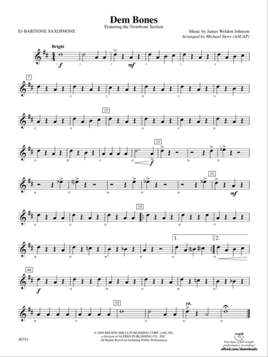 Dem Bones: E-flat Baritone Saxophone Concert Band scores gallery preview page 1