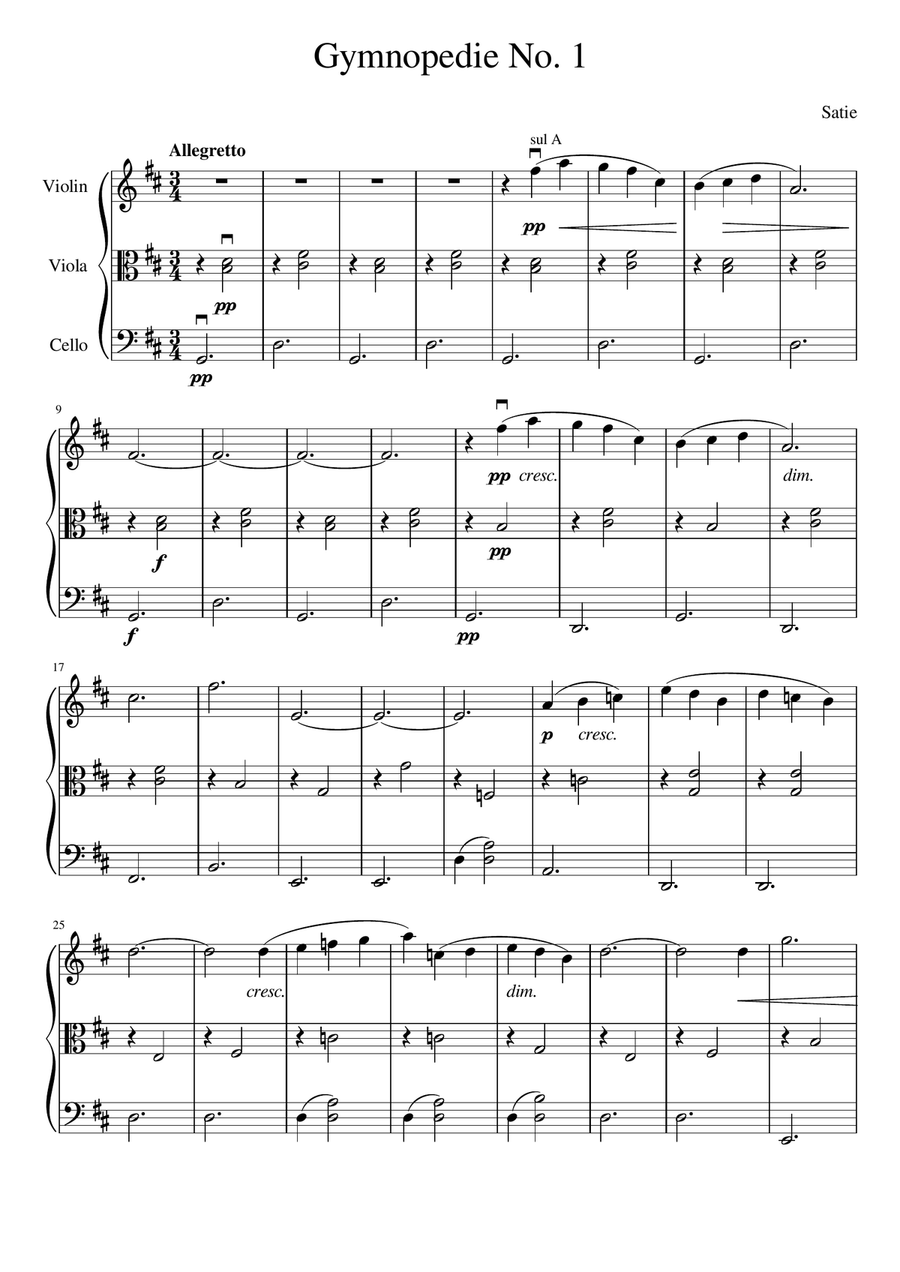 Gymnopedie No. 1 (string trio) String Trio scores gallery preview page 2
