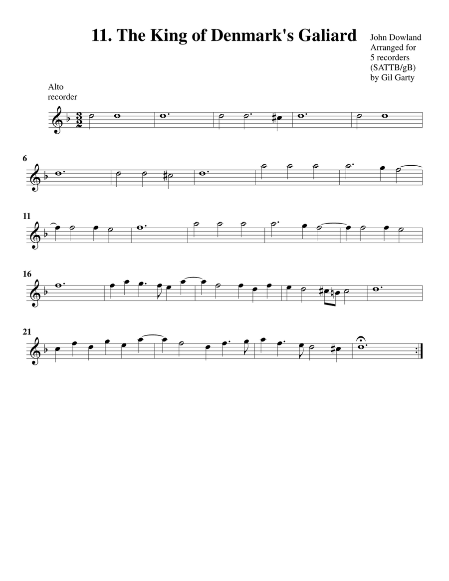 The King of Denmark's Galiard (11, 1604) (arrangement for 5 recorders) Recorder scores gallery preview page 3