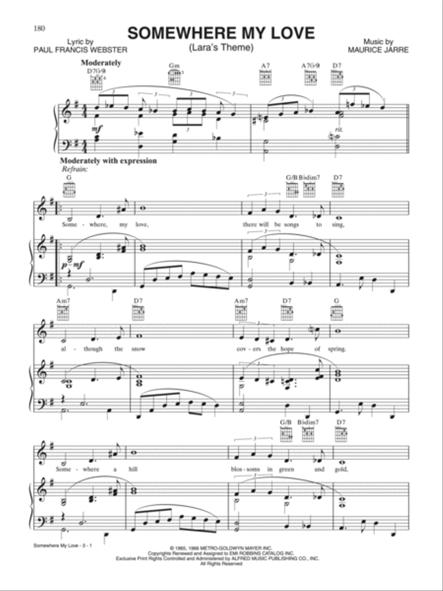 Somewhere My Love (Lara's Theme) Piano, Vocal, Guitar scores gallery preview page 1