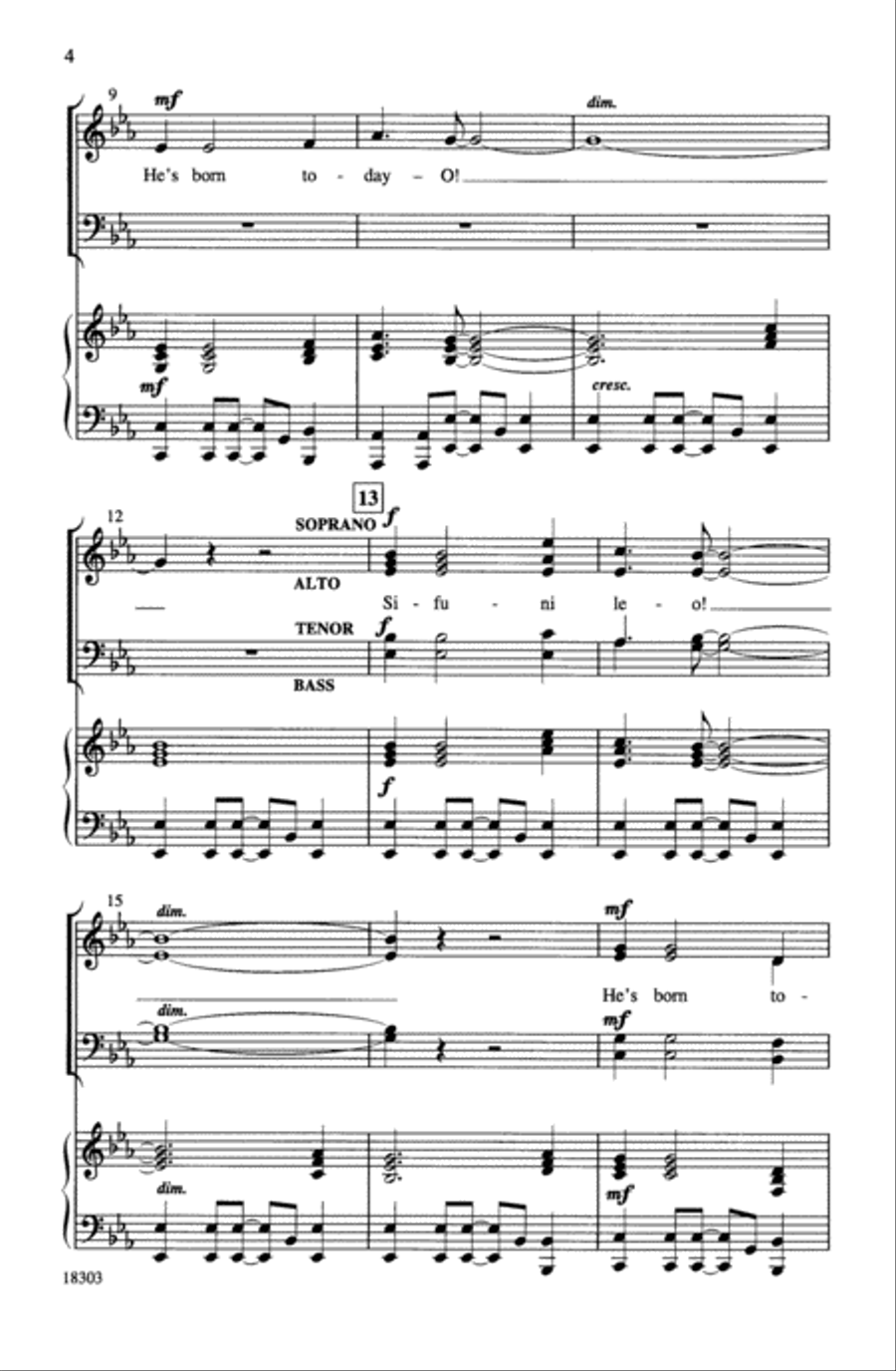 Sifuni Leo! (He's Born Today-O!) 4-Part scores gallery preview page 4