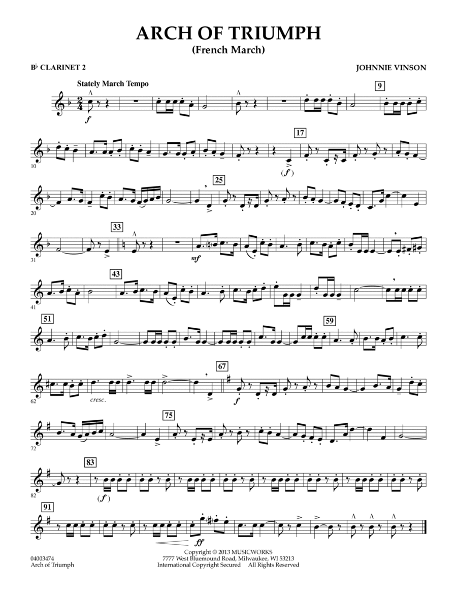 Arch of Triumph (French March) - Bb Clarinet 2 Concert Band scores gallery preview page 1