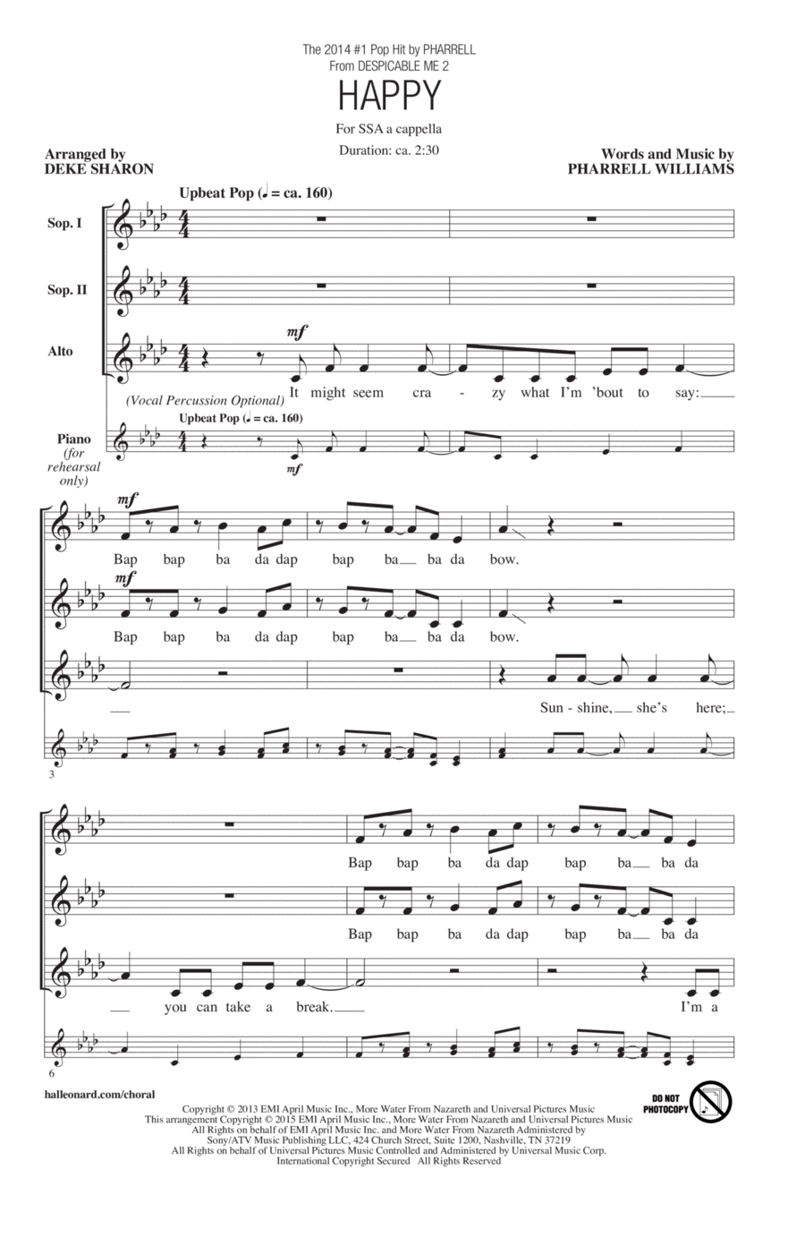 Happy (arr. Deke Sharon) Happy (arr. Deke Sharon) SSA scores gallery preview page 1