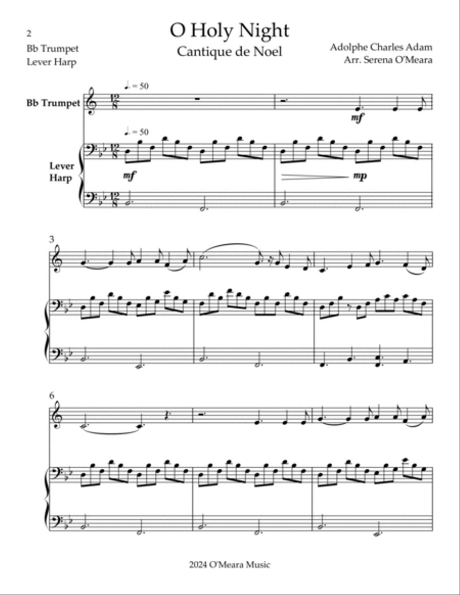 O Holy Night, Duet for Bb Trumpet & Lever Harp Trumpet Duet scores gallery preview page 2