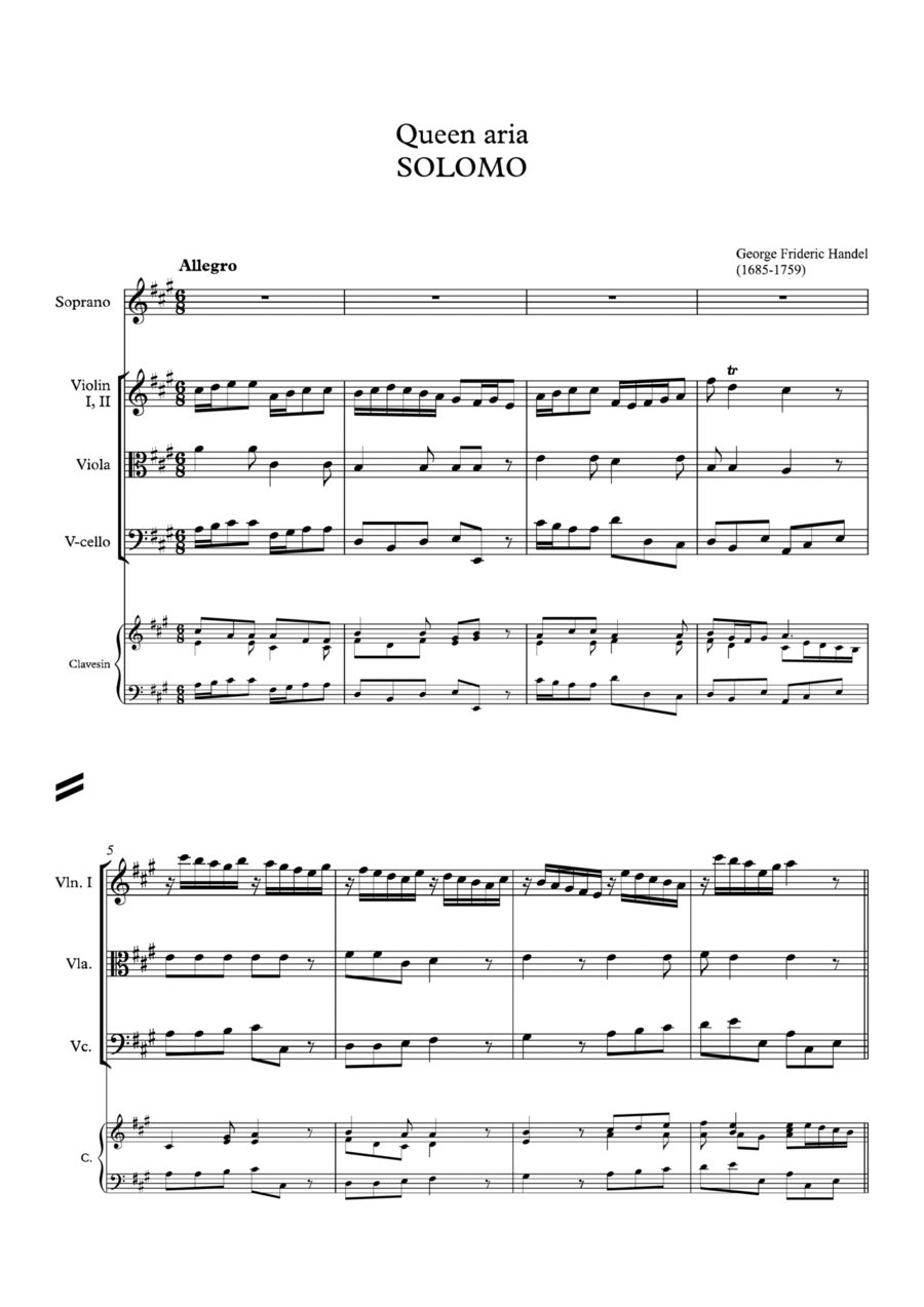 G.F.Handel. Queen Aria from ʺSolomonʺ Oratorio. HWV 67 Small Ensemble scores gallery preview page 1