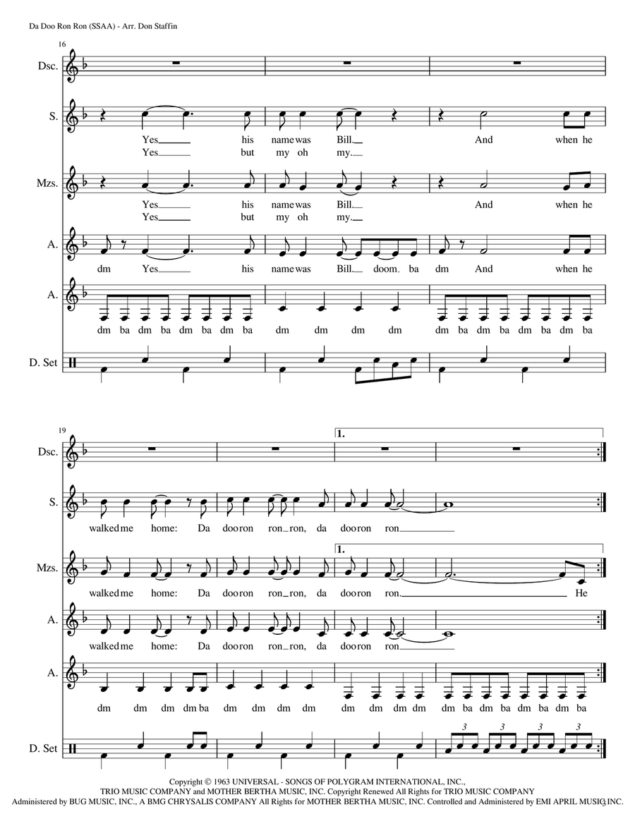 Da Doo Ron Ron (when He Walked Me Home) SSAA scores gallery preview page 3
