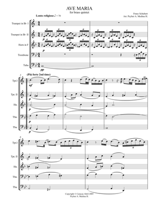 SCHUBERT, AVE MARIA, for Brass Quintet