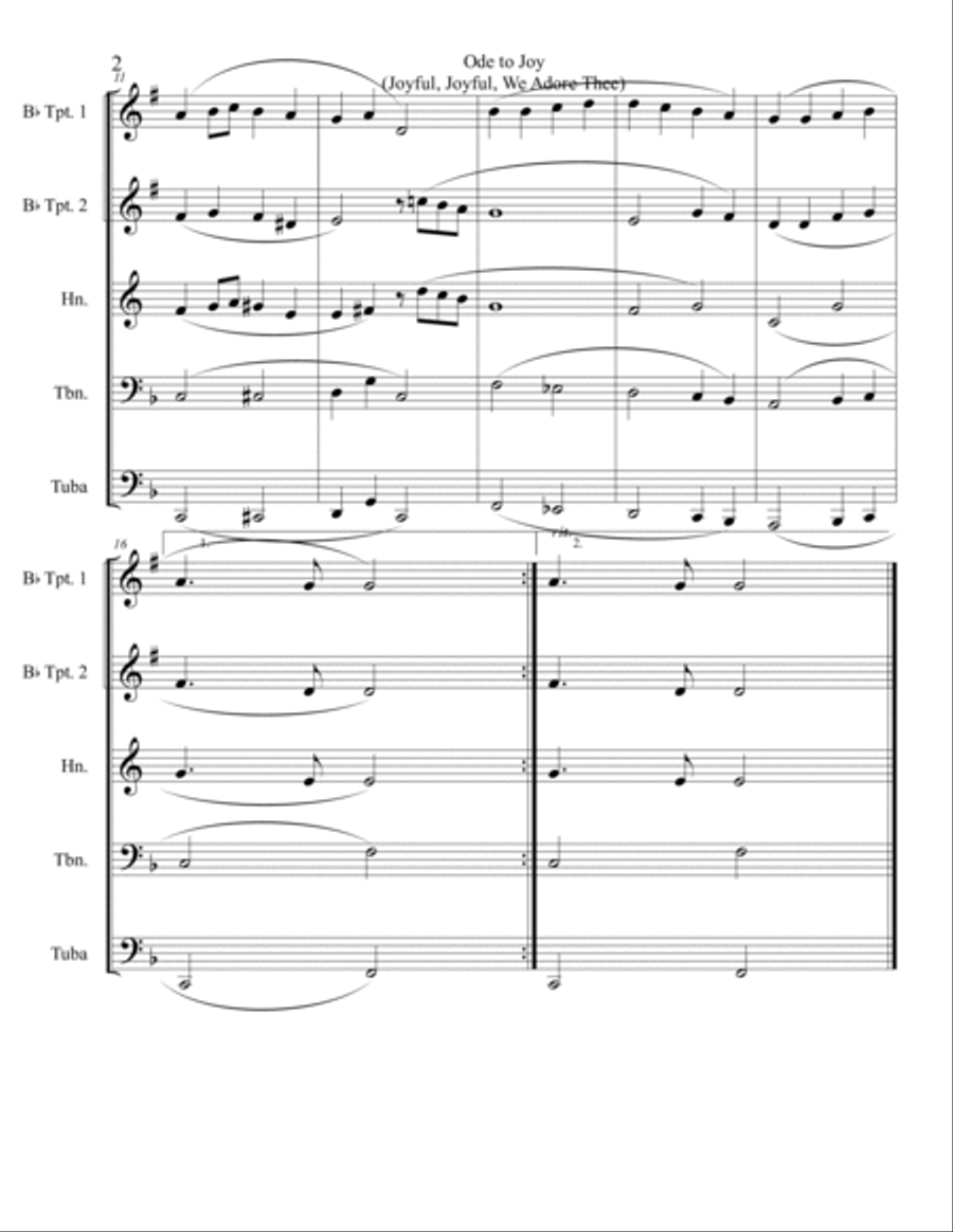 Ode to Joy (Joyful, Joyful, We Adore Thee) for Brass Quintet Brass Quintet scores gallery preview page 2