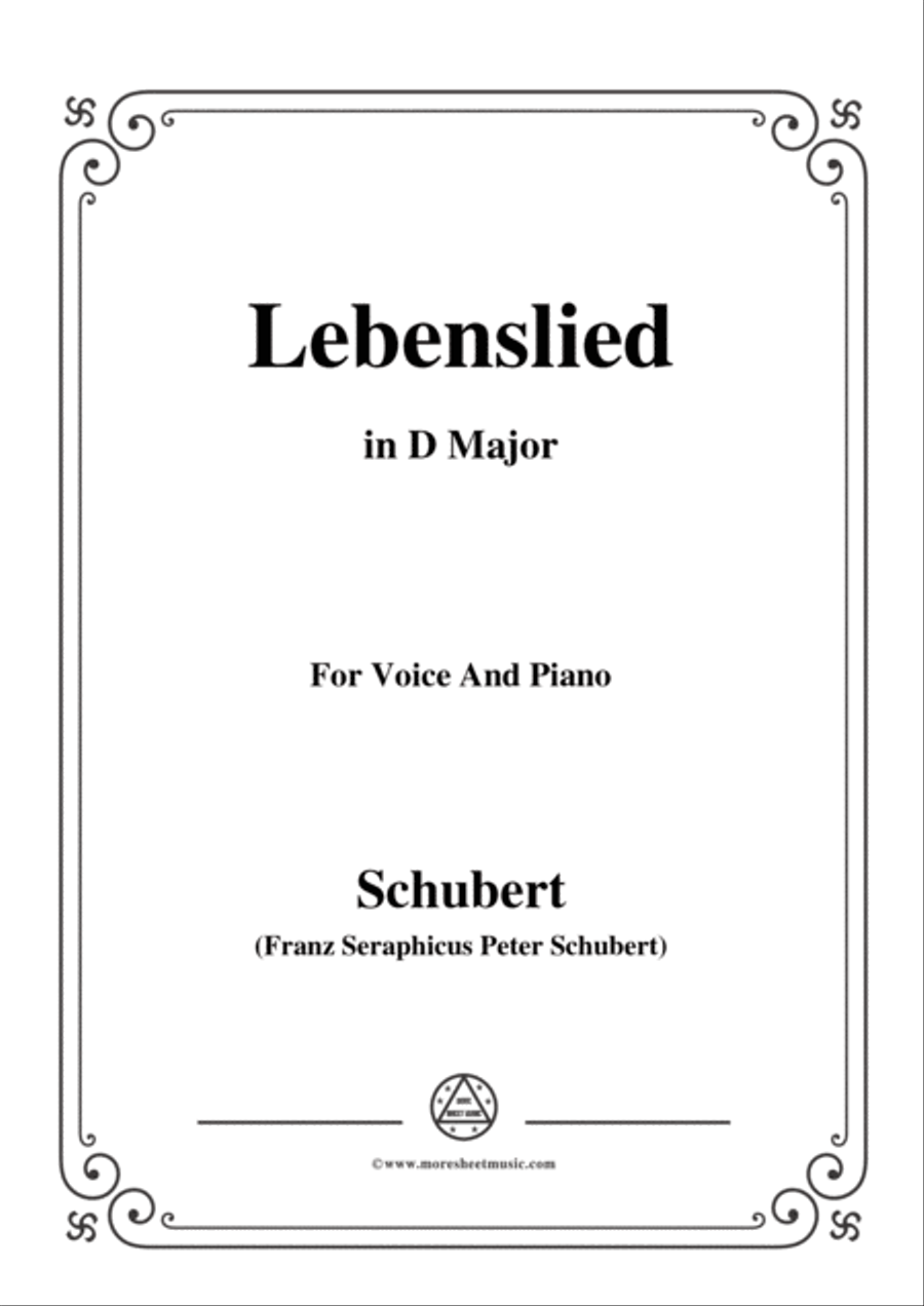 Schubert-Lebenslied,in D Major,for Voice&Piano Voice scores gallery preview page 1