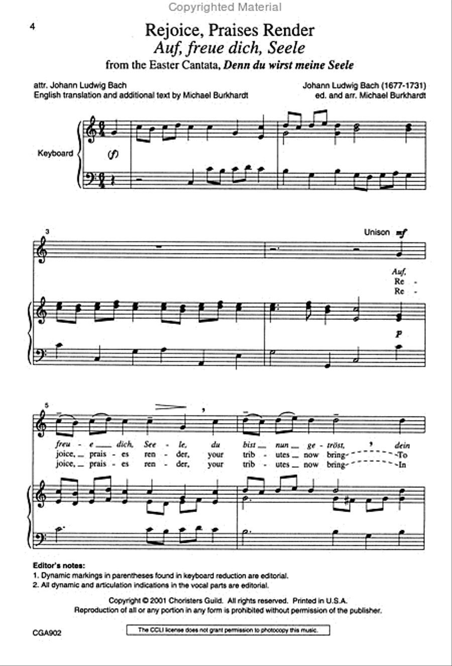 Rejoice, Praises Render [Auf, freue dich Seele] (Choral Score) Unison Choir scores gallery preview page 2