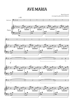 Bach / Gounod Ave Maria in B flat major [Bb] • baritone sheet music with piano accompaniment