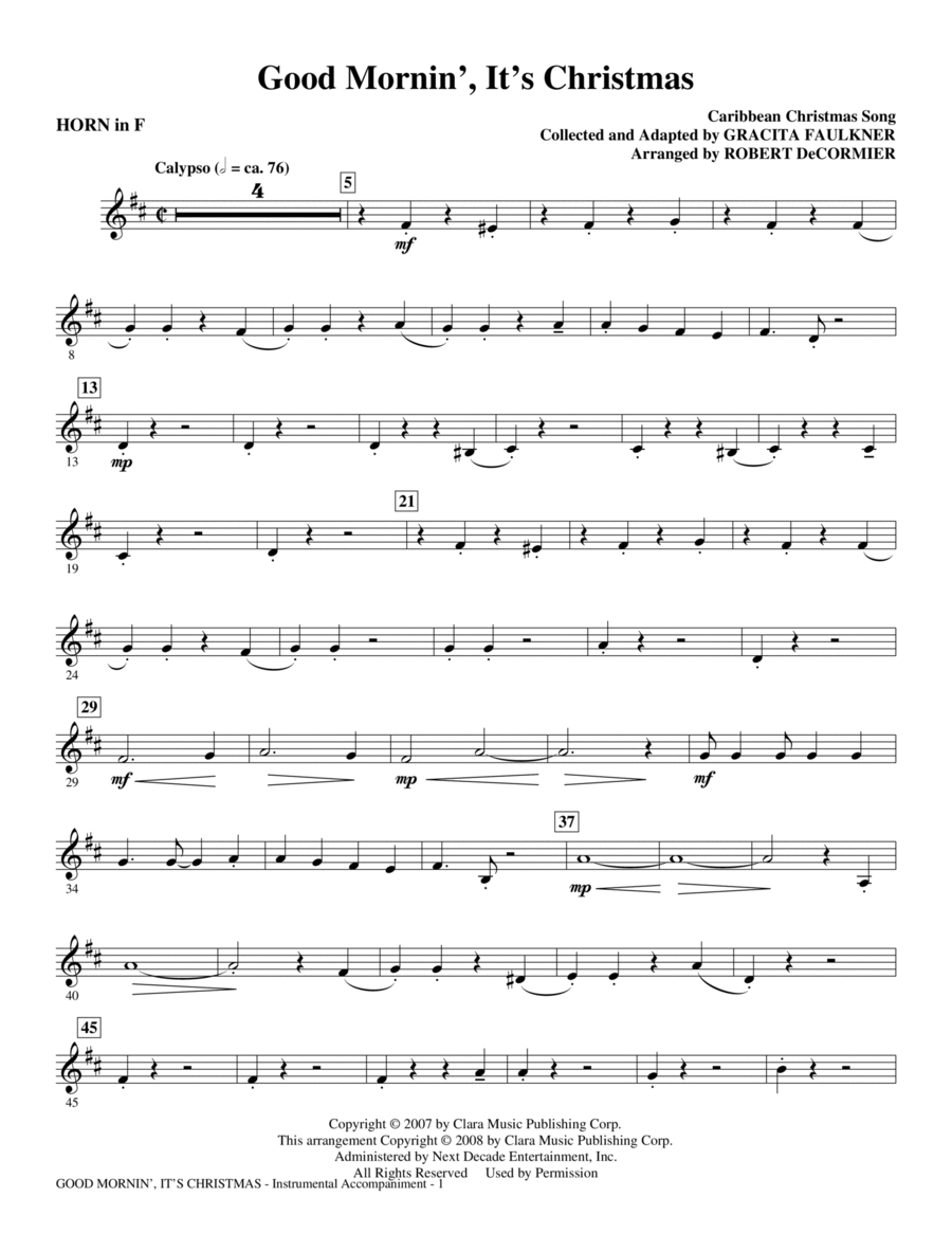 Good Mornin', It's Christmas - Horn in F A Cappella scores gallery preview page 1