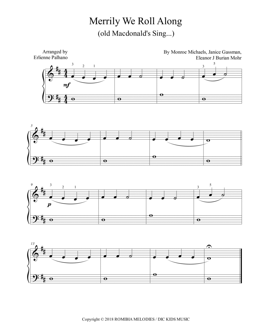 Merrily We Roll Along (old Macdonald's Sing...) Easy Piano scores gallery preview page 1