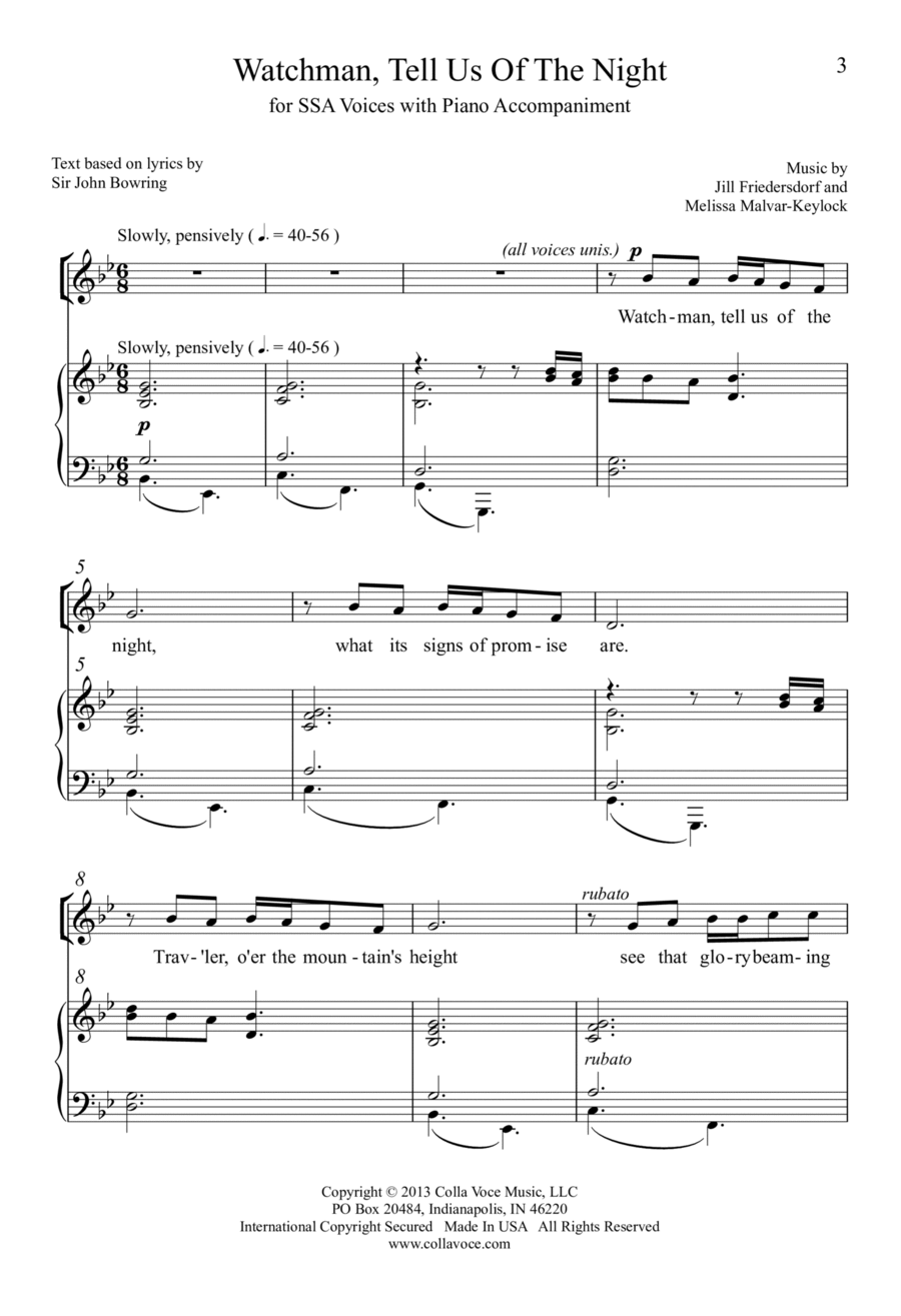 Watchman, Tell Us of the Night SSA scores gallery preview page 1
