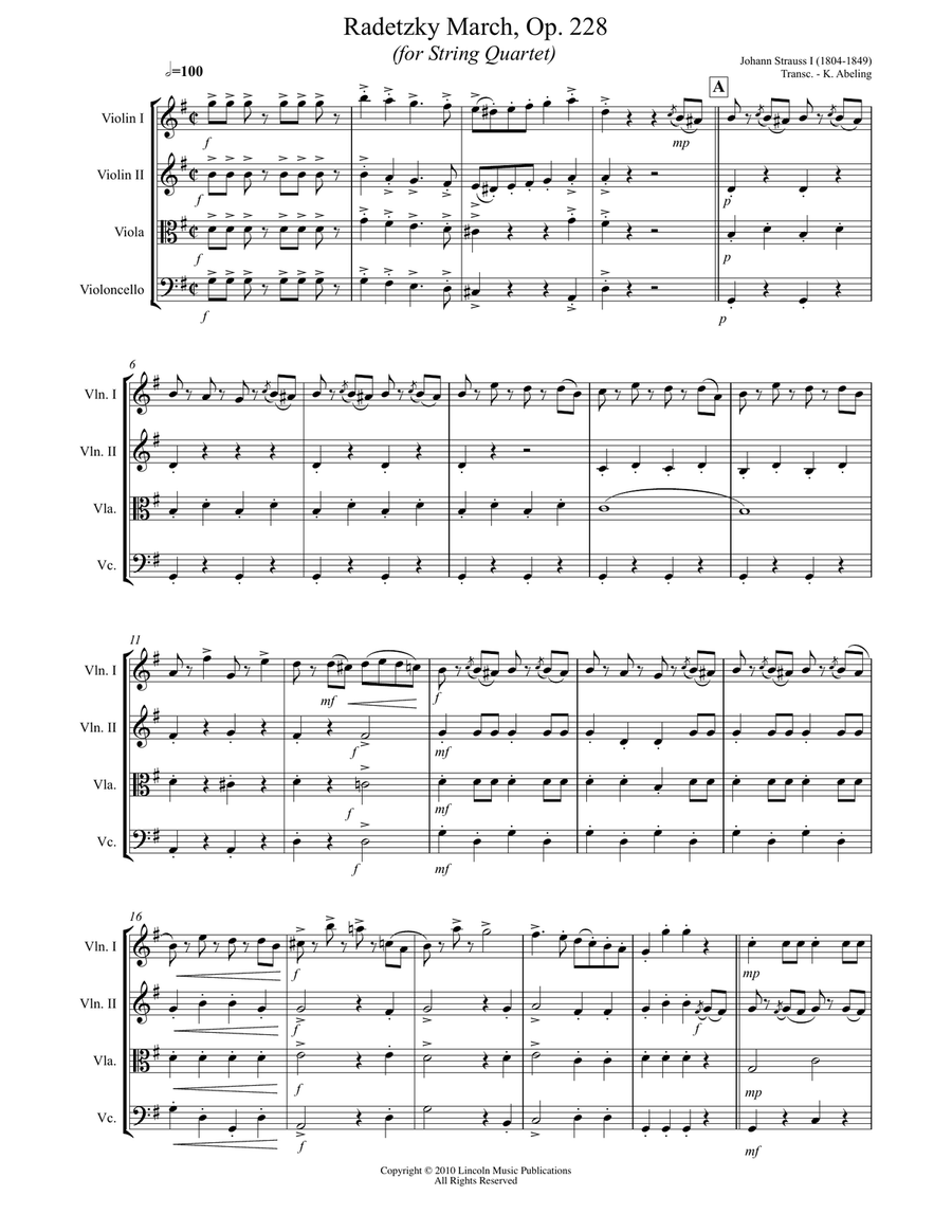 Radetzky March (for String Quartet) String Quartet scores gallery preview page 2