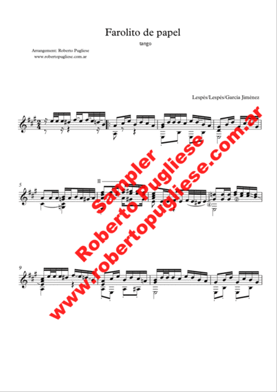 Farolito de papel - Tango (Lespes - Lespes - Jimenez) Classical Guitar scores gallery preview page 3