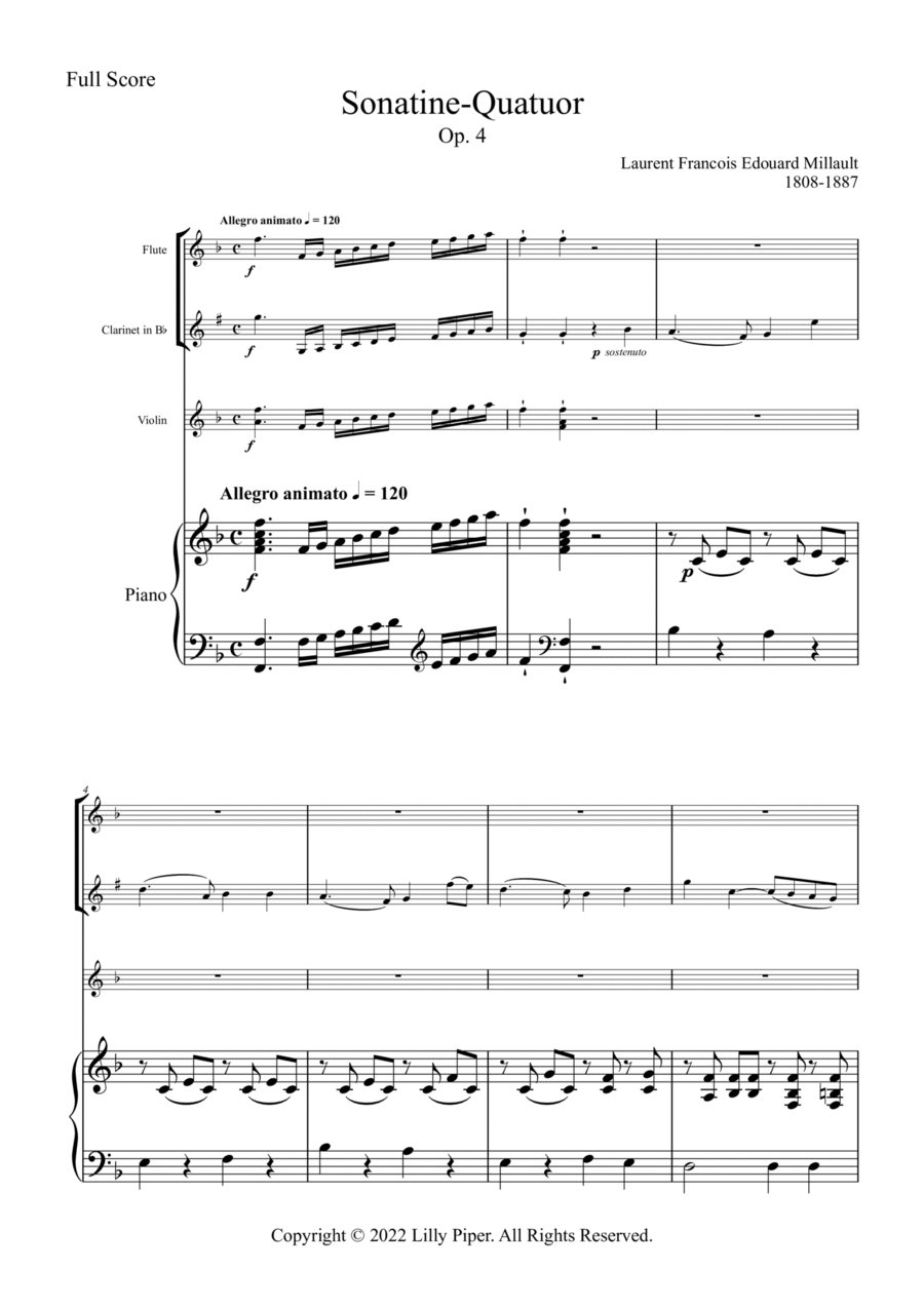 Sonatine-Quatuor for flute, clarinet, violin, and piano Chamber Music scores gallery preview page 1