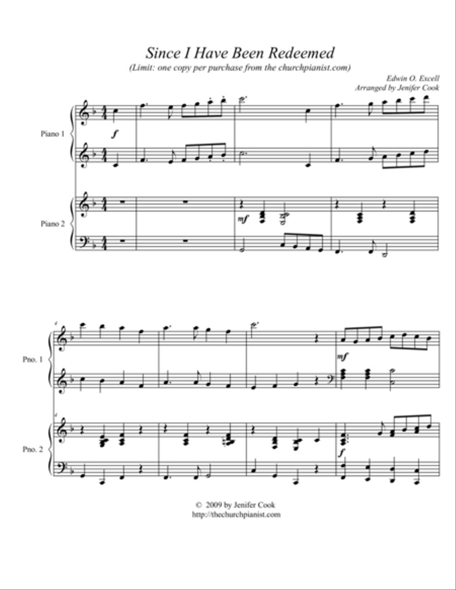 Since I Have Been Redeemed 2 Pianos, 4-Hands scores gallery preview page 1