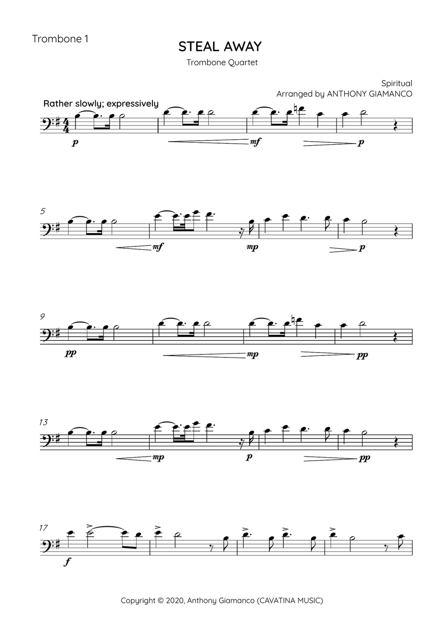 Steal Away - Trombone Quartet Trombone Quartet scores gallery preview page 6