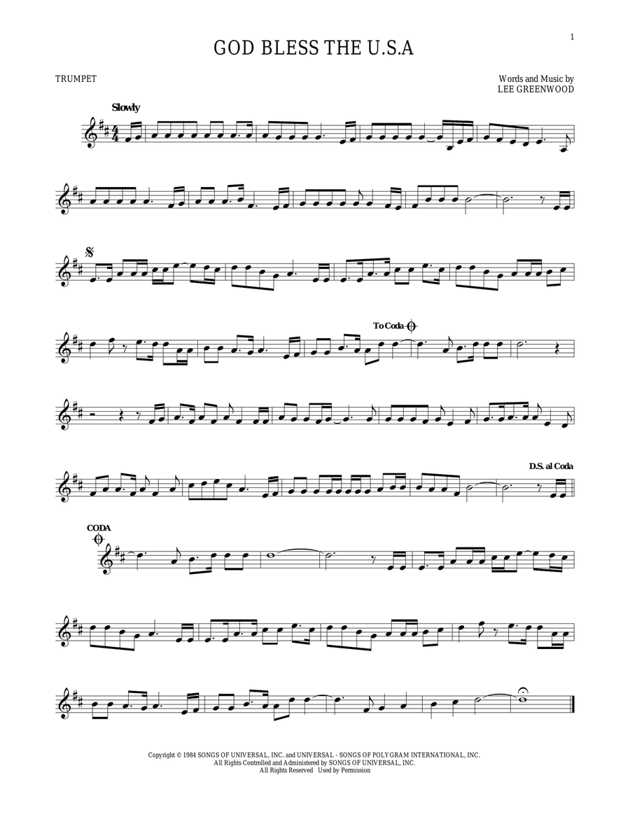 God Bless The U.S.A. God Bless The U.S.A. Trumpet Solo scores gallery preview page 1