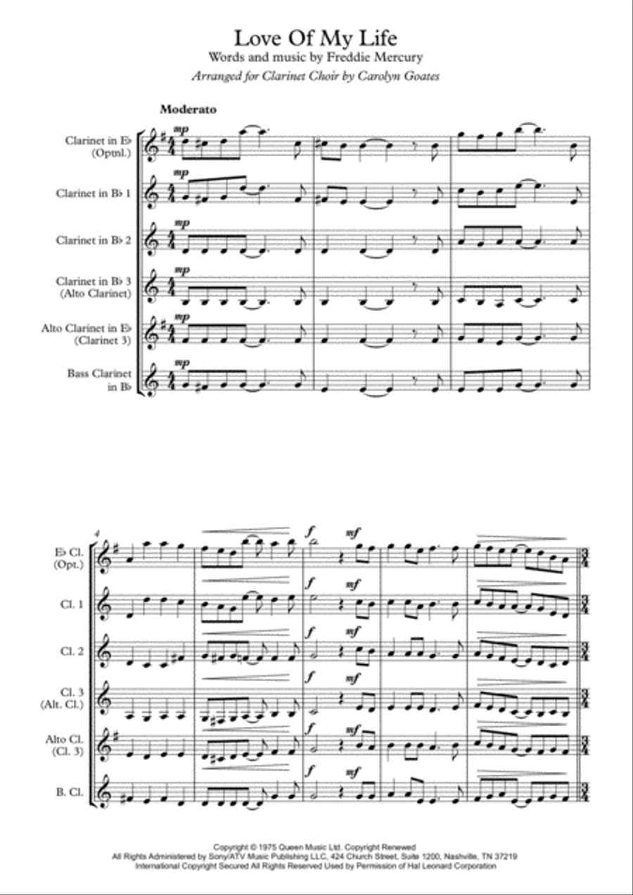 Love Of My Life Woodwind Ensemble scores gallery preview page 1