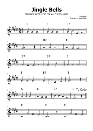 Jingle Bells - E Major (with note names)