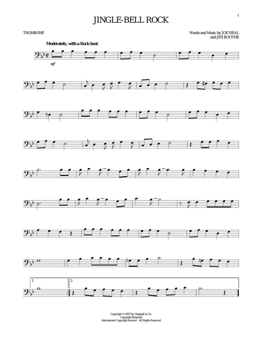 Jingle Bell Rock Trombone Solo scores gallery preview page 1