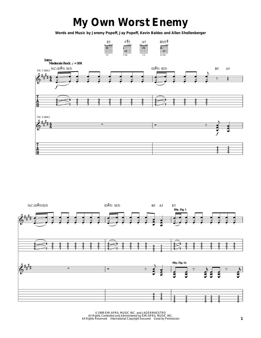 My Own Worst Enemy Acoustic Guitar scores gallery preview page 1