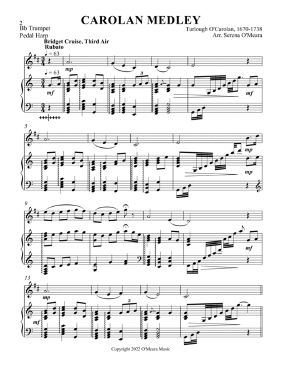 Carolan Medley, Duet for Bb Trumpet & Pedal Harp image number null