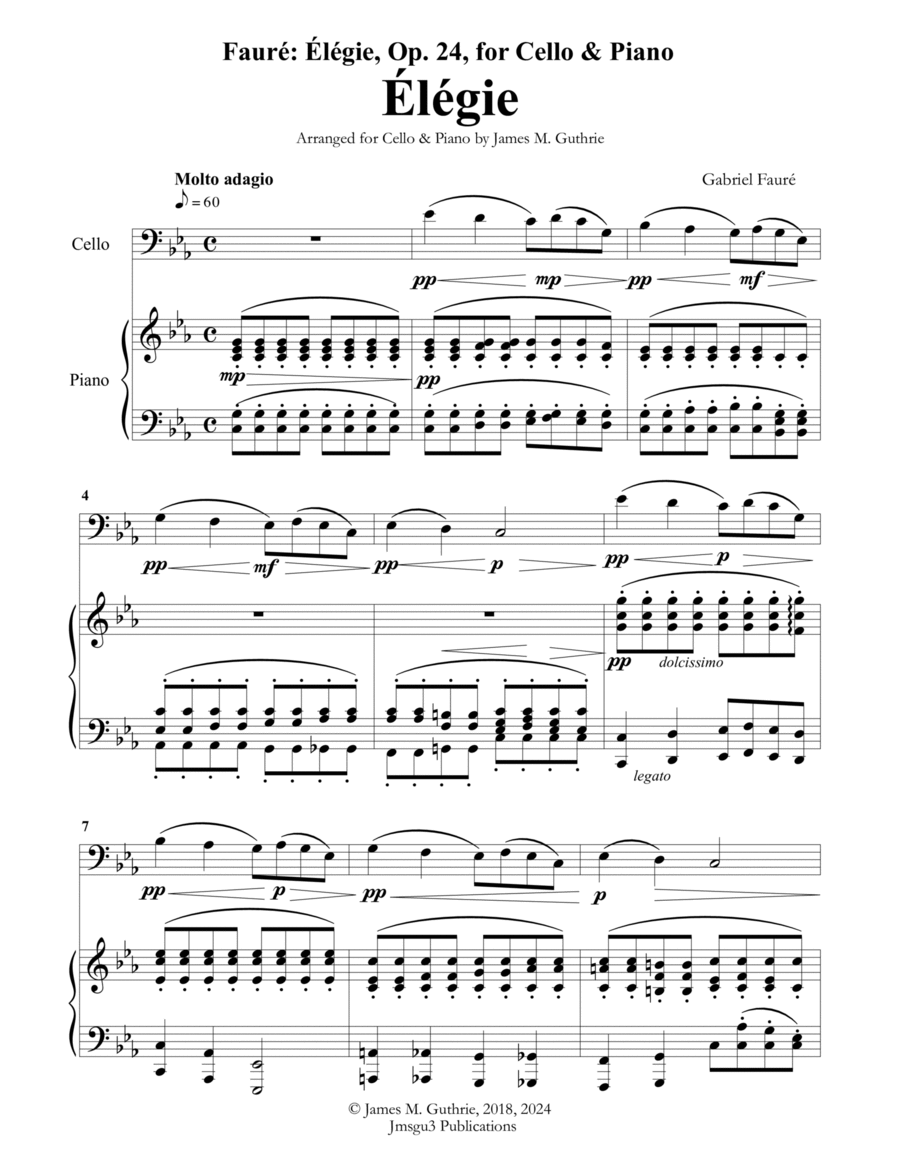 Fauré: Élégie Op. 24 for Cello & Piano Piano scores gallery preview page 1