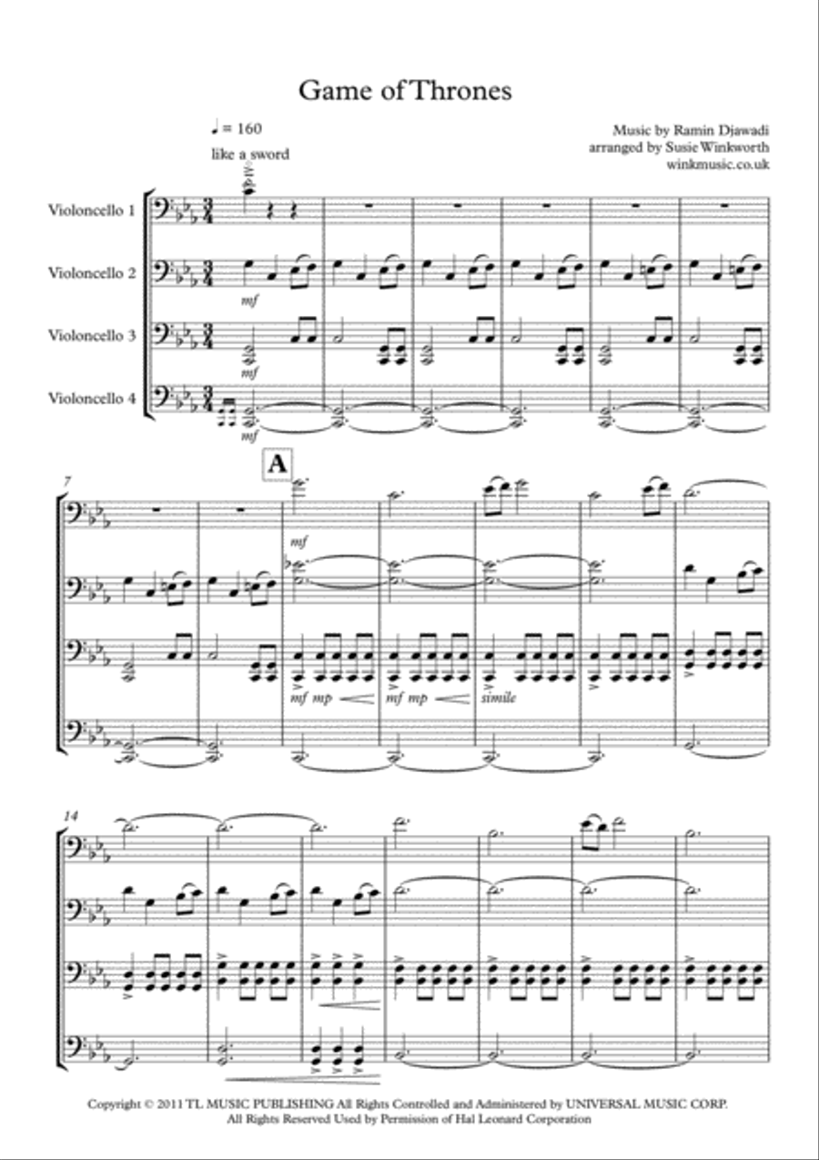 Game Of Thrones Cello scores gallery preview page 1