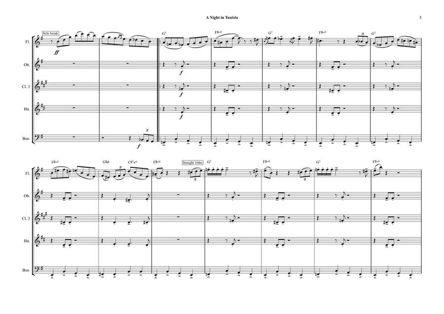A Night In Tunisia Woodwind Quintet scores gallery preview page 5